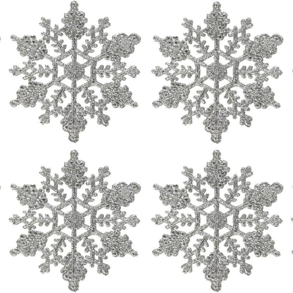 Mini 3inch Plastic Snowflake Ornaments,Wish Hally Wood Tiny 24pcs Sparkling Silv